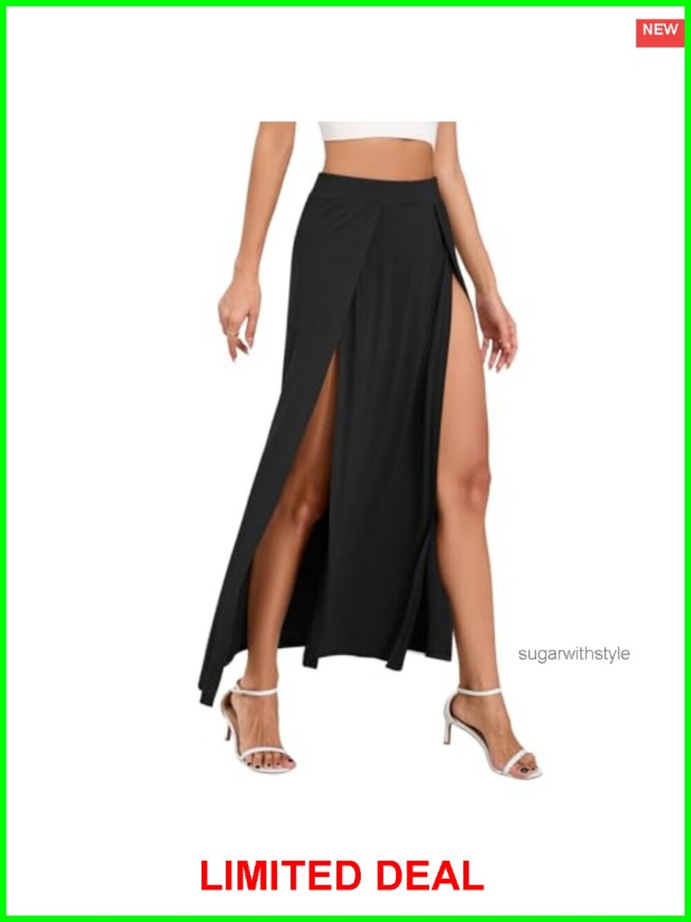 Women's Double High Slit Maxi Skirt Stretch High Waist Flowy